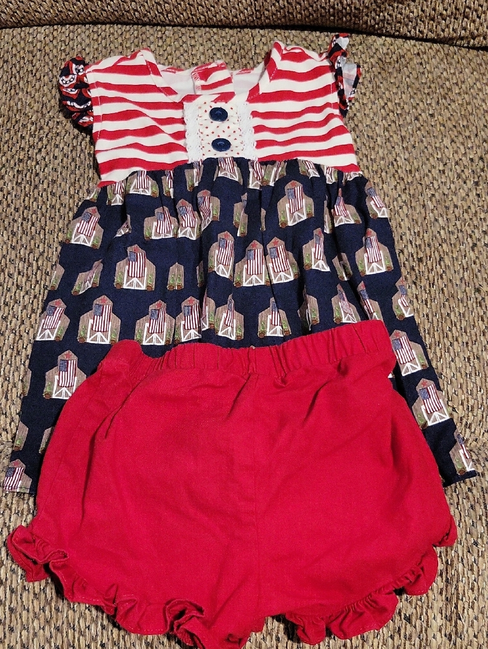 Girls' Red & Navy Patriotic Matching Set - Dress & Shorts